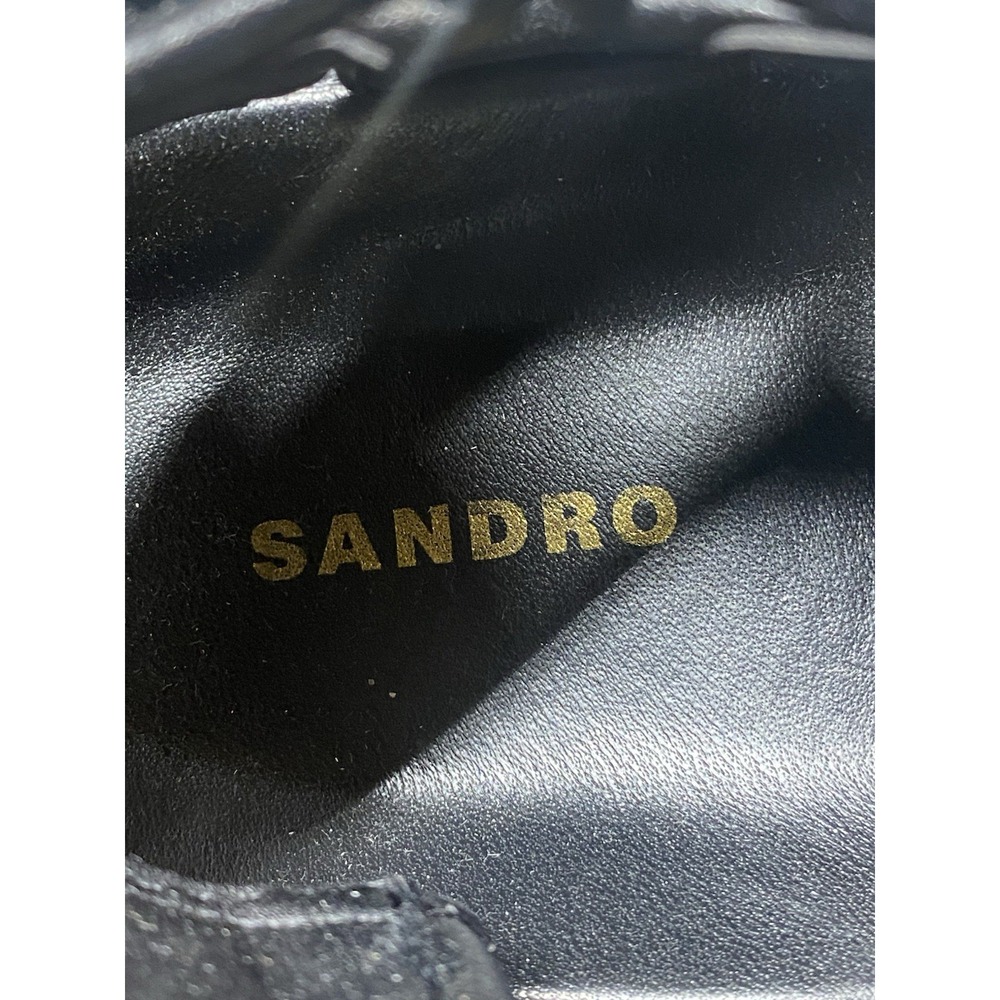 Sandro Rhinestone Hook-and-Loop Sandals‎ Black Leather Women's Size 6 - Picture 7 of 9